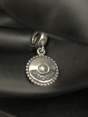 Pandora 925 Sterling Silver Crown “O” Logo Dangle Charm Beaded Edge